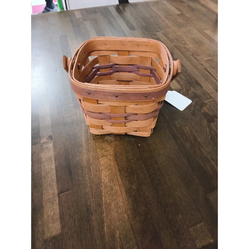Longaberger 1990 Handwoven Small Square Basket with Handle Dresden Ohio USA